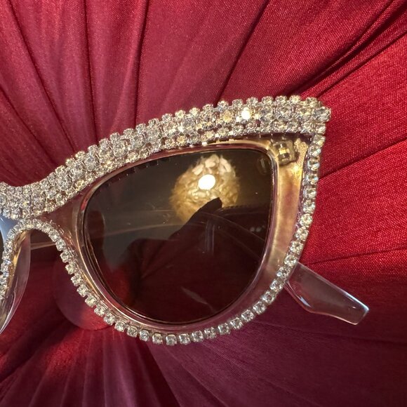 SALE!  Sunglasses Blinged Out Rhinestones Encrusted Clear Cat Eye Brown Lenses main image 5